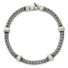 Sterling Silver Black Ruthenium-plated Brushed Franco Chain and Beads Mens 8.5 inch Bracelet