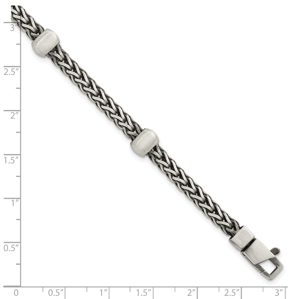Sterling Silver Black Ruthenium-plated Brushed Franco Chain and Beads Mens 8.5 inch Bracelet