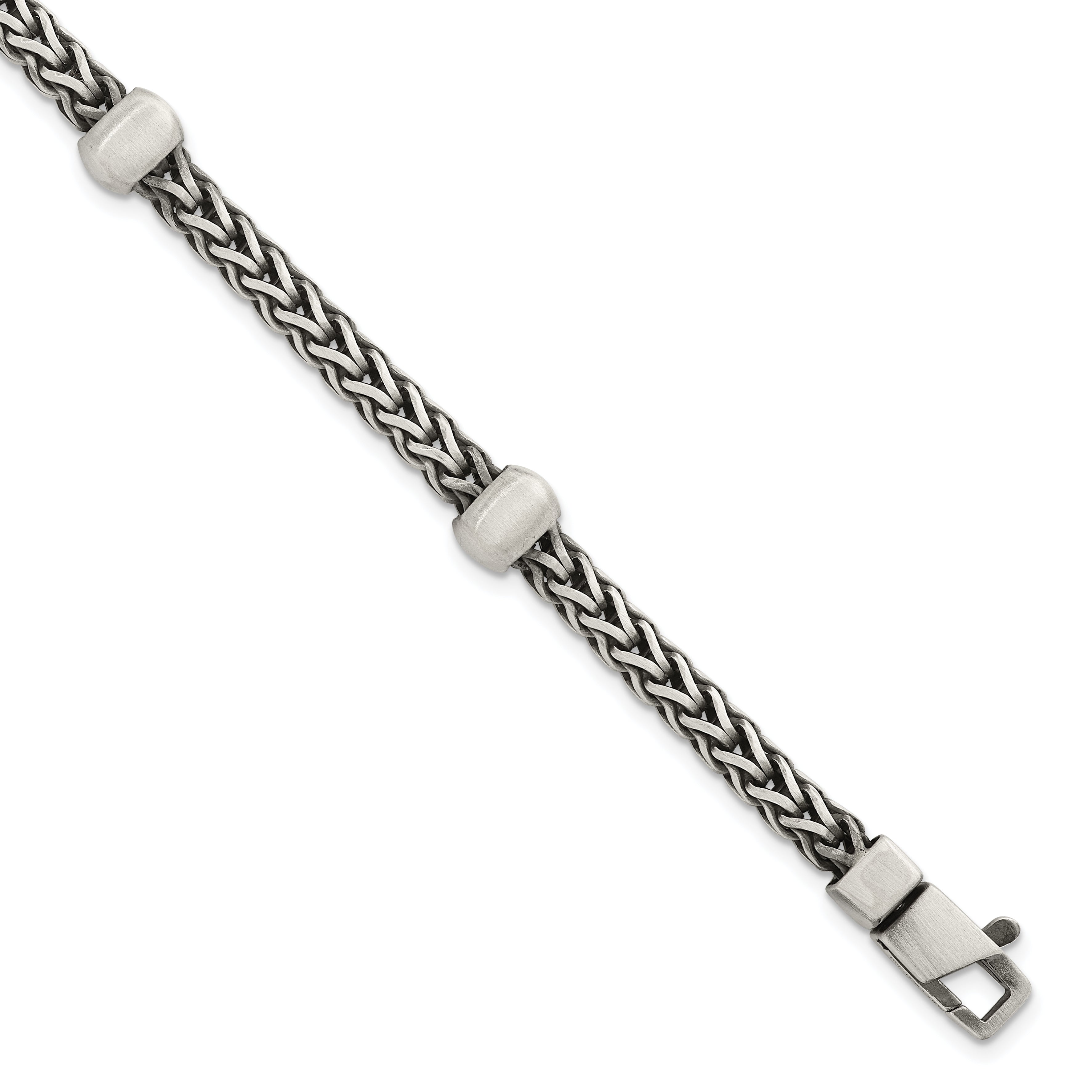 Sterling Silver Black Ruthenium-plated Brushed Franco Chain and Beads Mens 8.5 inch Bracelet