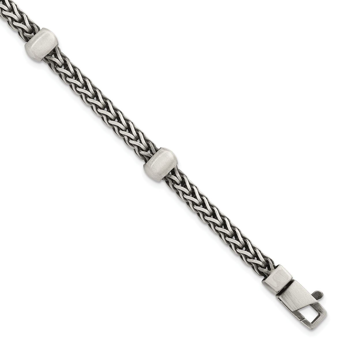 Sterling Silver Black Ruthenium-plated Brushed Franco Chain and Beads Mens 8.5 inch Bracelet