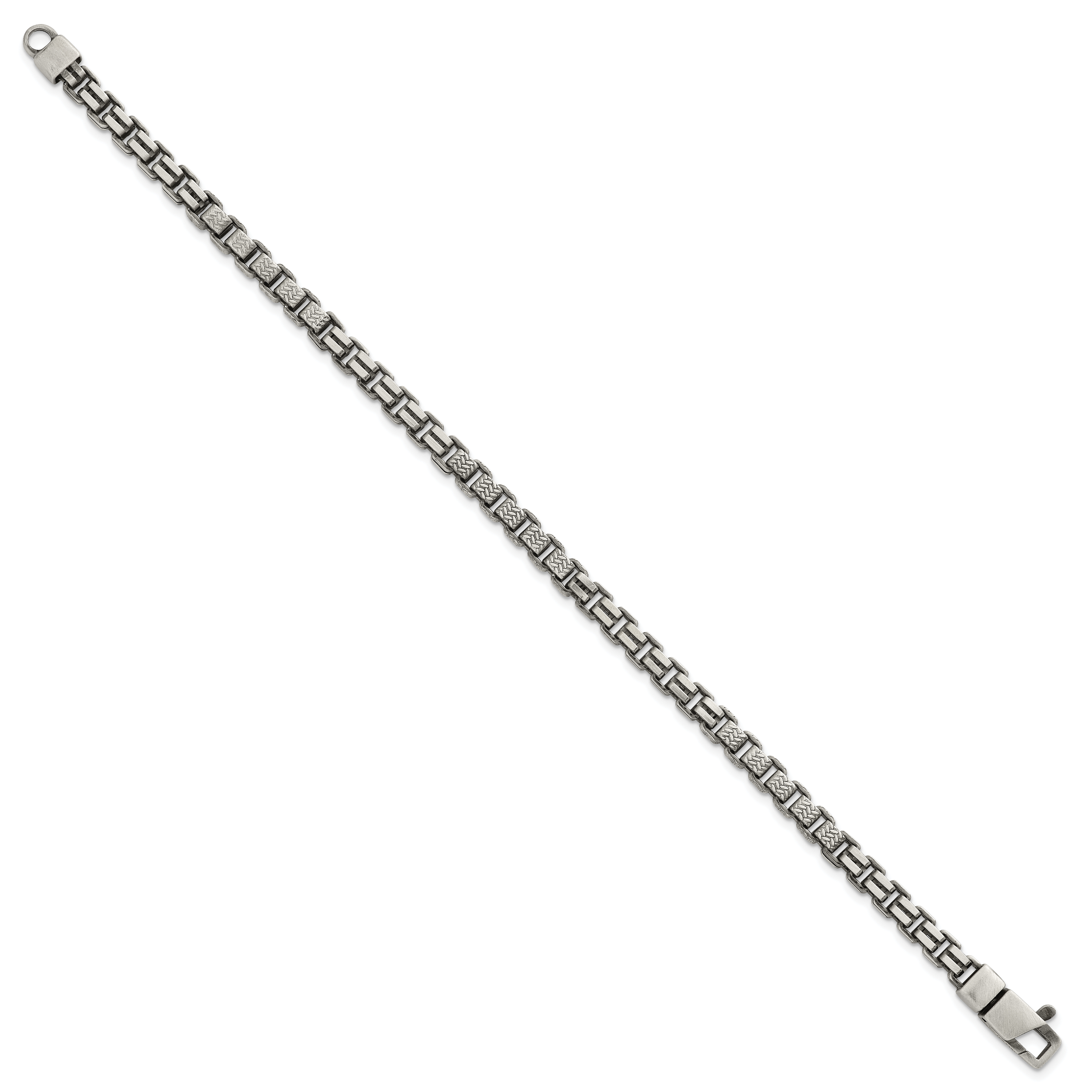 Sterling Silver Black Ruthenium-plated Brushed and Textured Fancy Box Chain Mens  8.5 inch Bracelet Secondary image