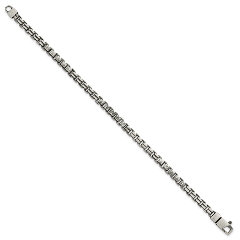 Sterling Silver Black Ruthenium-plated Brushed and Textured Fancy Box Chain Mens  8.5 inch Bracelet