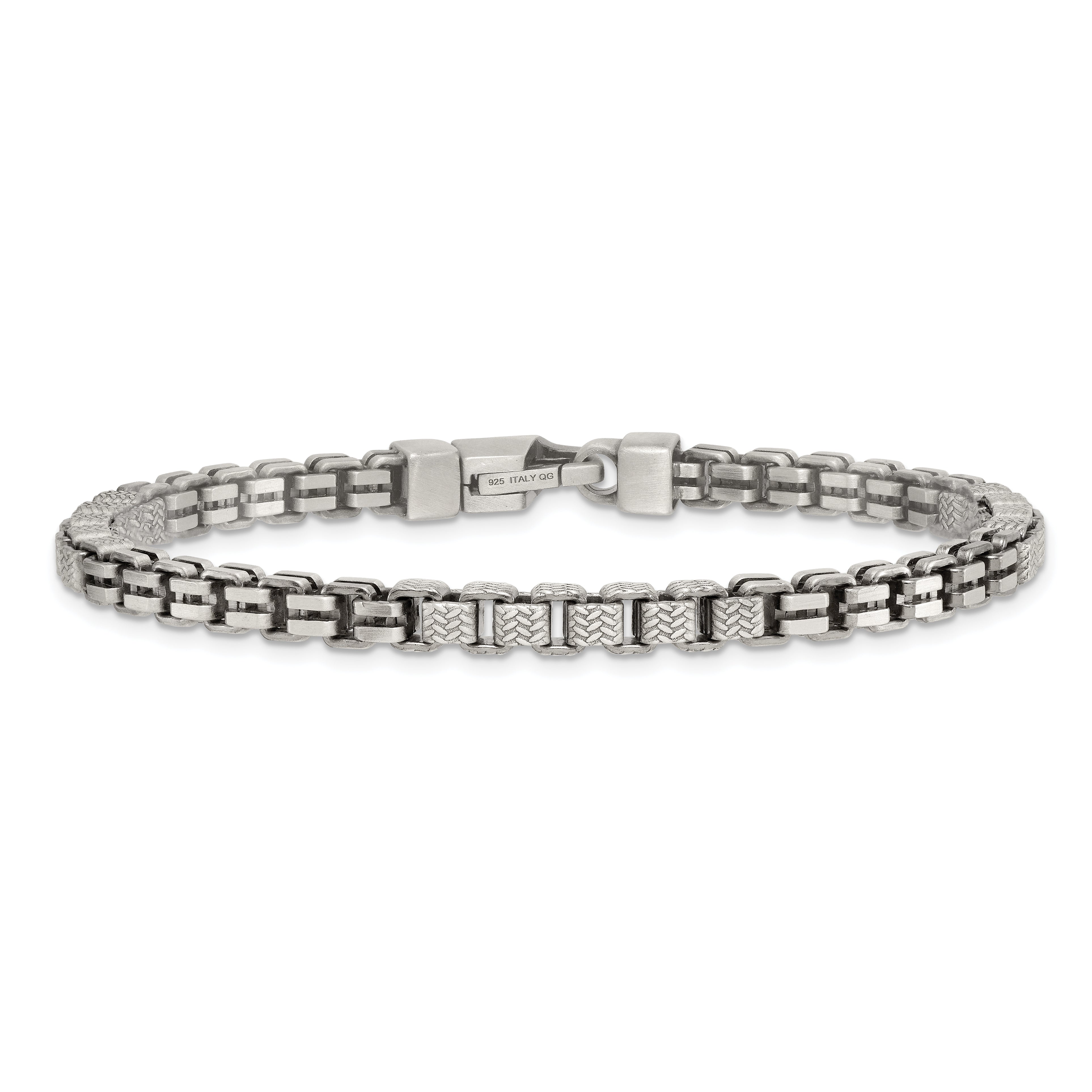 Sterling Silver Black Ruthenium-plated Brushed and Textured Fancy Box Chain Mens  8.5 inch Bracelet