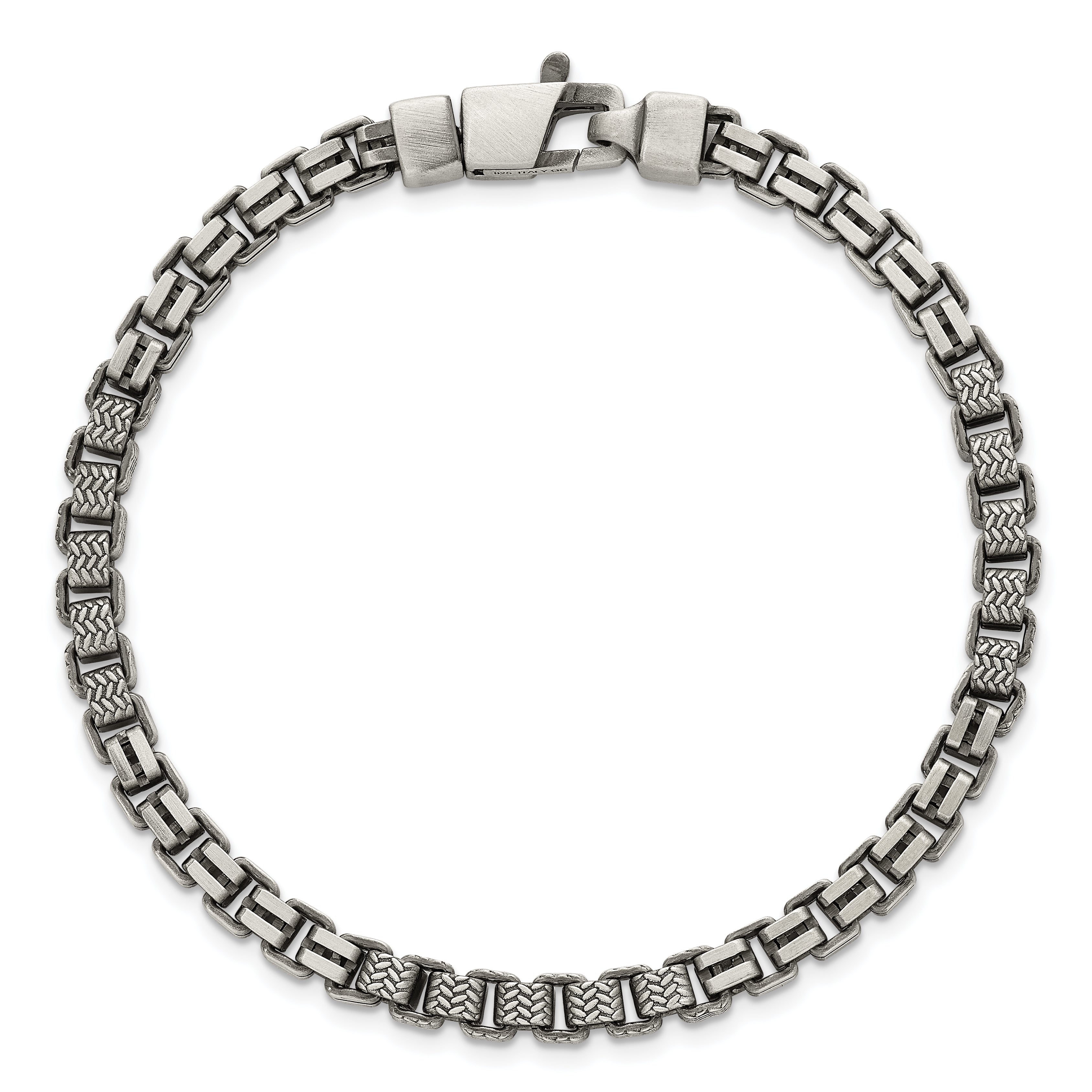 Sterling Silver Black Ruthenium-plated Brushed and Textured Fancy Box Chain Mens  8.5 inch Bracelet