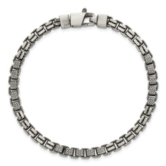 Sterling Silver Black Ruthenium-plated Brushed and Textured Fancy Box Chain Mens  8.5 inch Bracelet