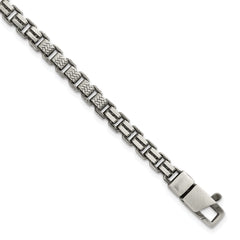 Sterling Silver Black Ruthenium-plated Brushed and Textured Fancy Box Chain Mens  8.5 inch Bracelet