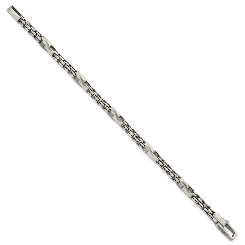 Sterling Silver Black Ruthenium-plated Brushed Fancy Box Chain Mens 8.5 inch Bracelet