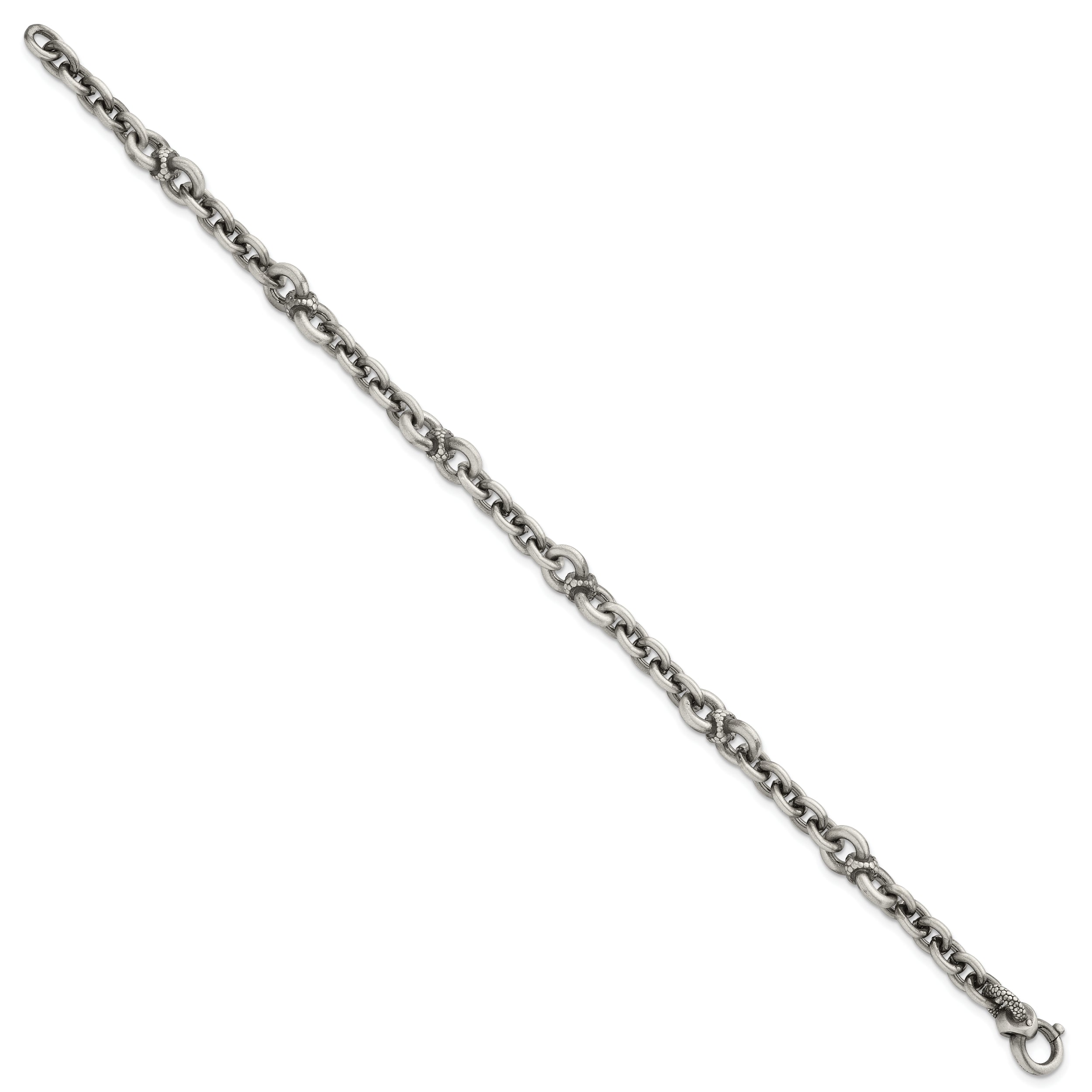 Sterling Silver Black Ruthenium-plated Brushed and Textured Fancy Cable Link Mens 8.5 inch Bracelet