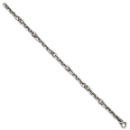 Sterling Silver Black Ruthenium-plated Brushed and Textured Fancy Cable Link Mens 8.5 inch Bracelet