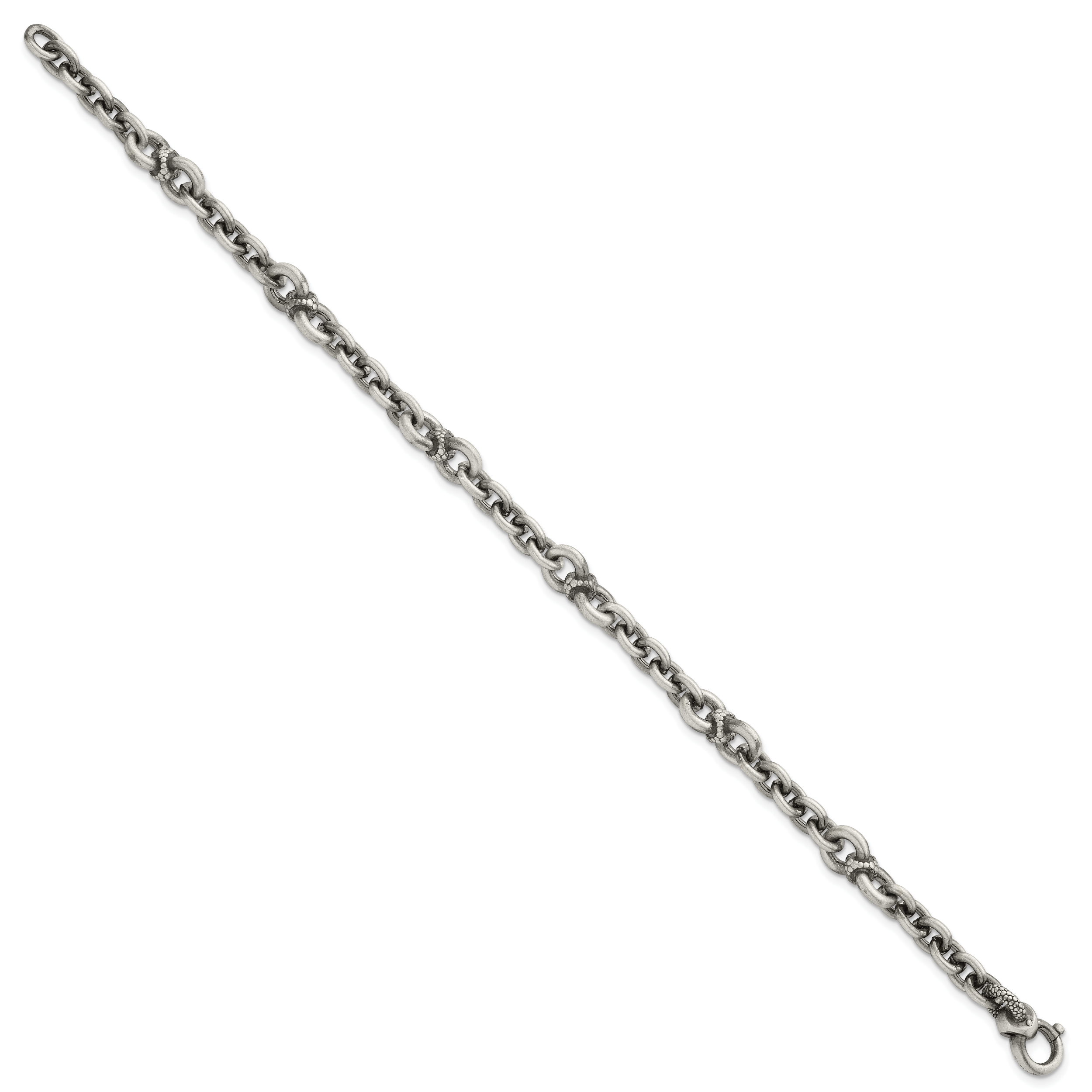 Sterling Silver Black Ruthenium-plated Brushed and Textured Fancy Cable Link Mens 8.5 inch Bracelet