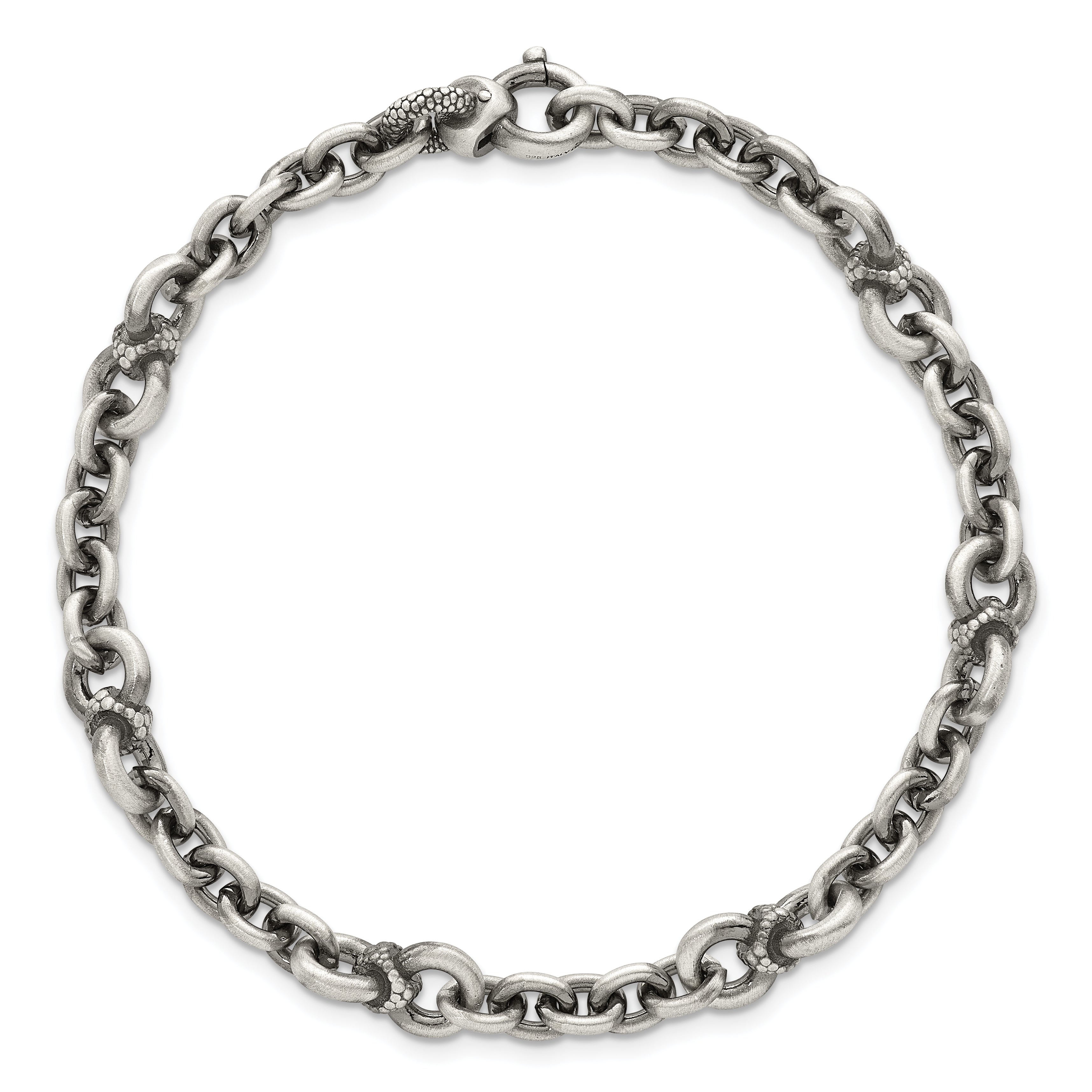 Sterling Silver Black Ruthenium-plated Brushed and Textured Fancy Cable Link Mens 8.5 inch Bracelet