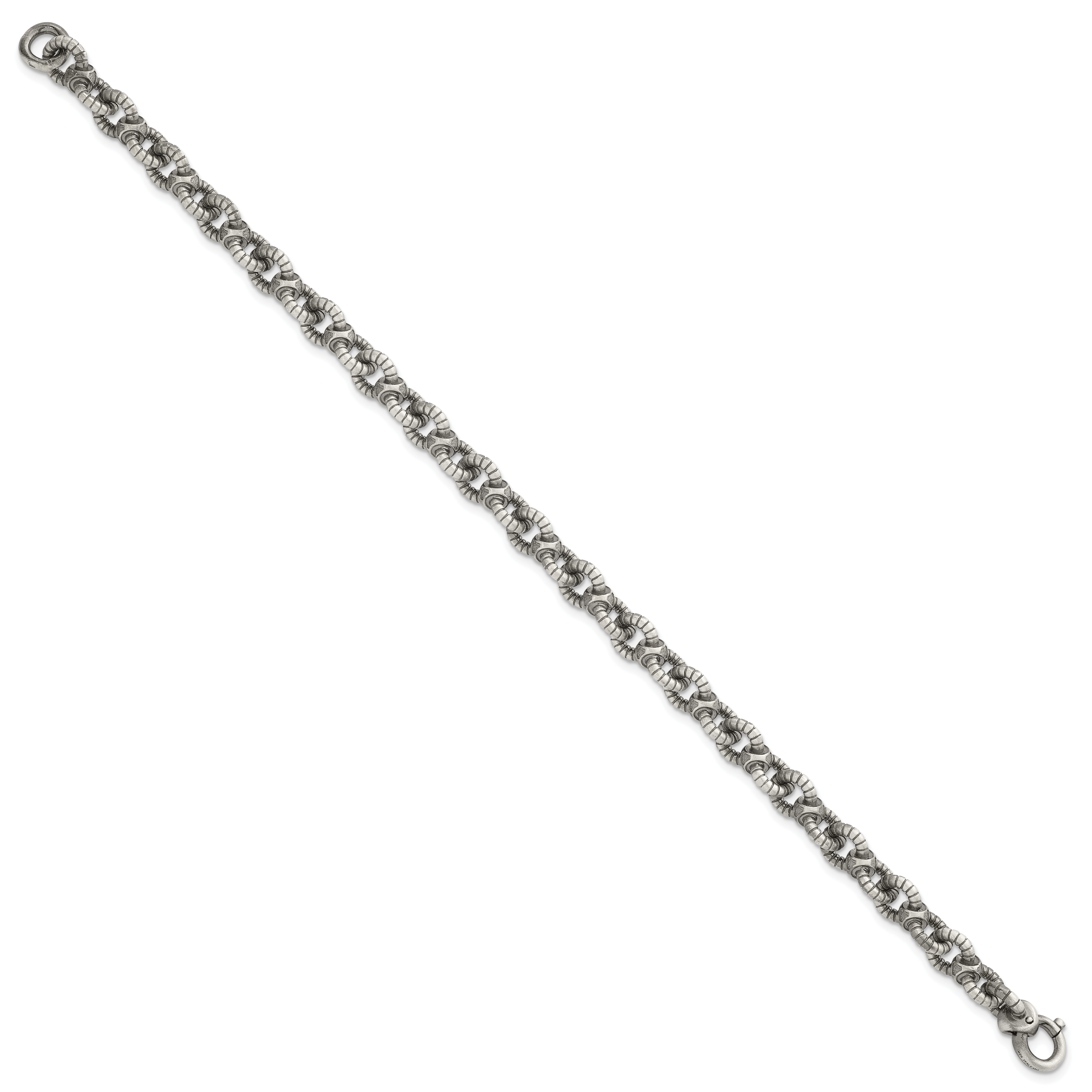 Sterling Silver Black Ruthenium-plated Brushed Fancy Textured Cable Link Mens 8.5 inch Bracelet Secondary image