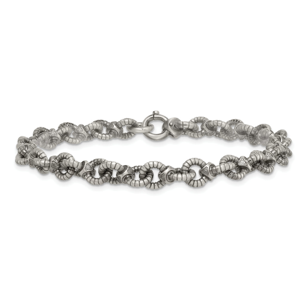 Sterling Silver Black Ruthenium-plated Brushed Fancy Textured Cable Link Mens 8.5 inch Bracelet