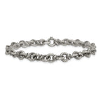 Sterling Silver Black Ruthenium-plated Brushed Fancy Textured Cable Link Mens 8.5 inch Bracelet