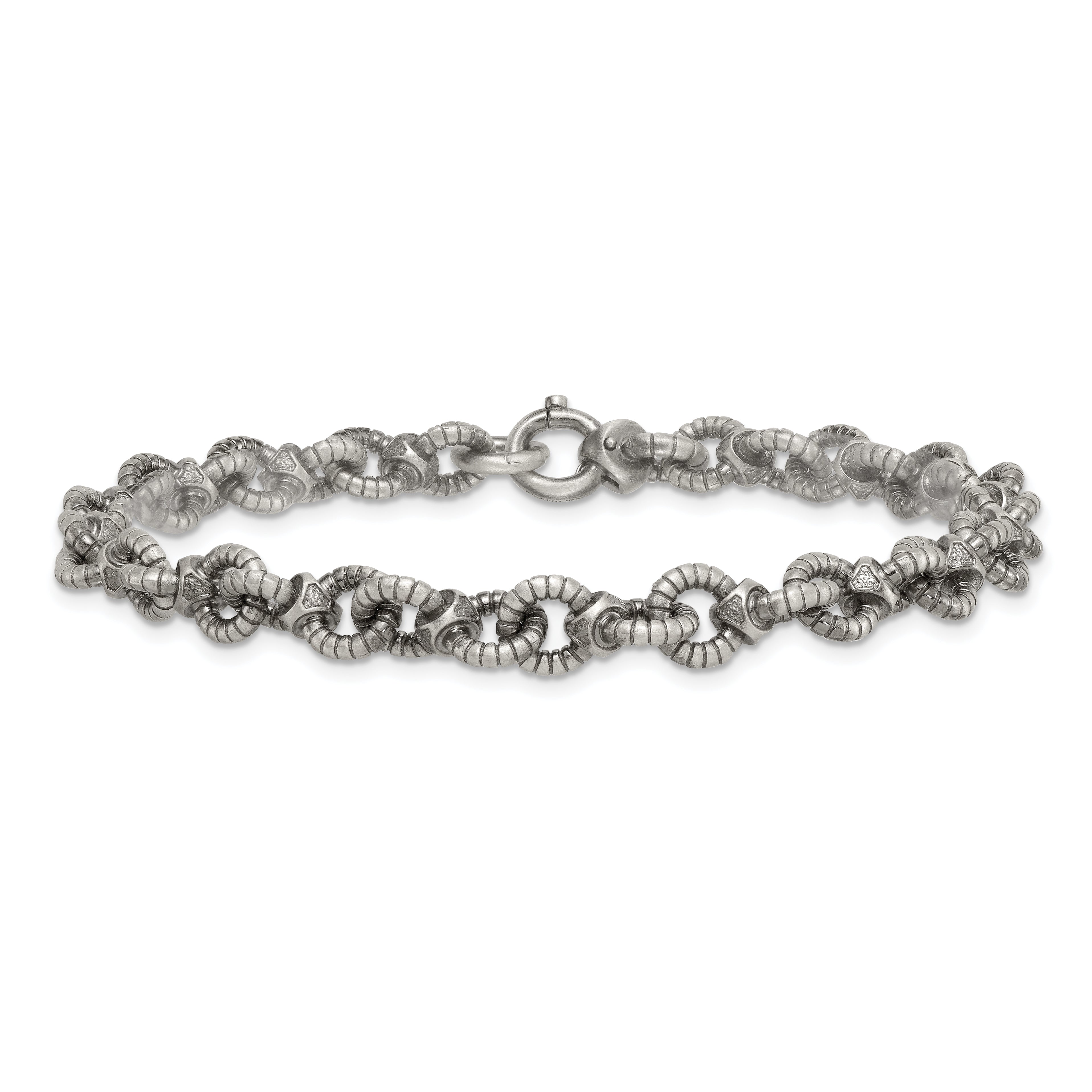 Sterling Silver Black Ruthenium-plated Brushed Fancy Textured Cable Link Mens 8.5 inch Bracelet