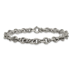 Sterling Silver Black Ruthenium-plated Brushed Fancy Textured Cable Link Mens 8.5 inch Bracelet