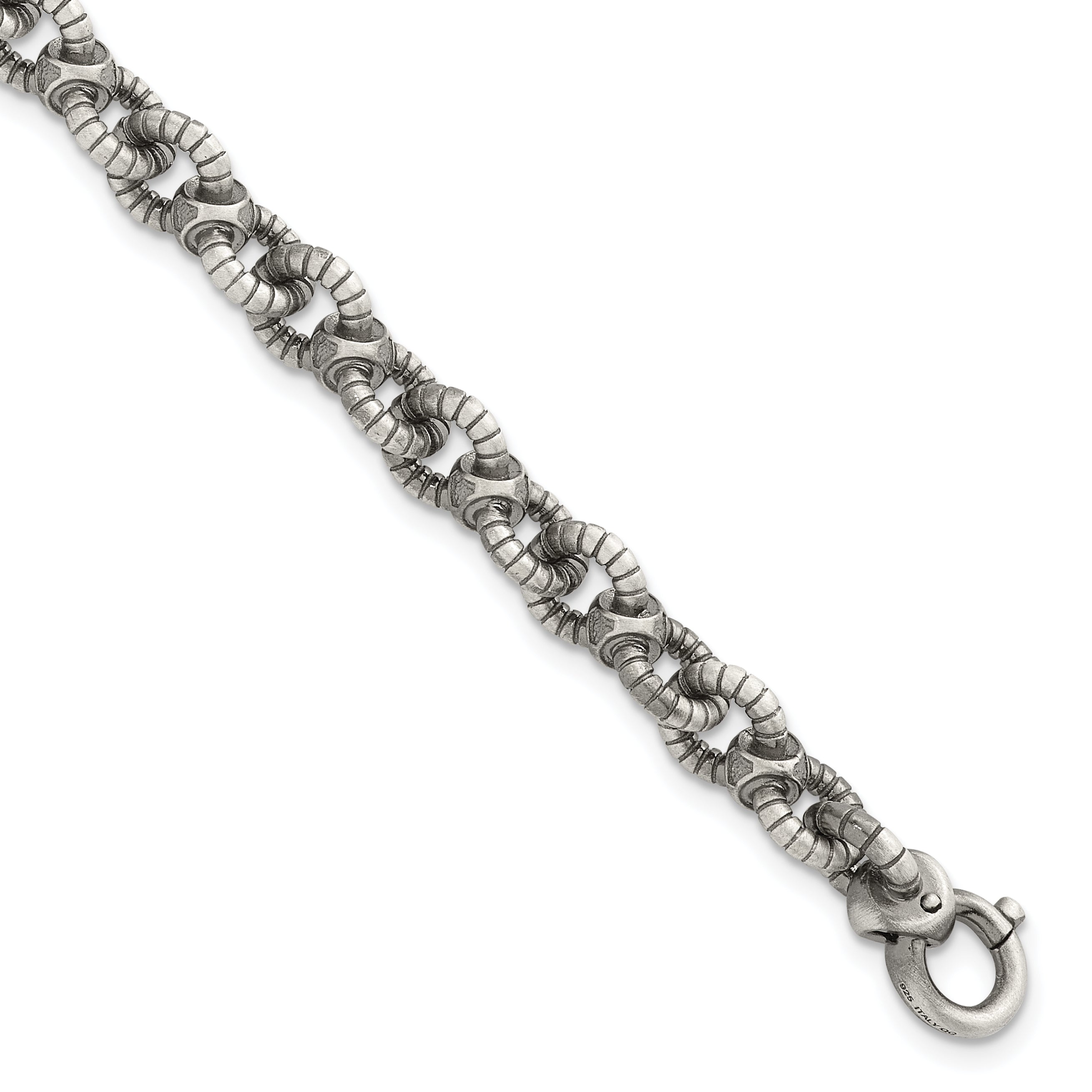Sterling Silver Black Ruthenium-plated Brushed Fancy Textured Cable Link Mens 8.5 inch Bracelet Main image