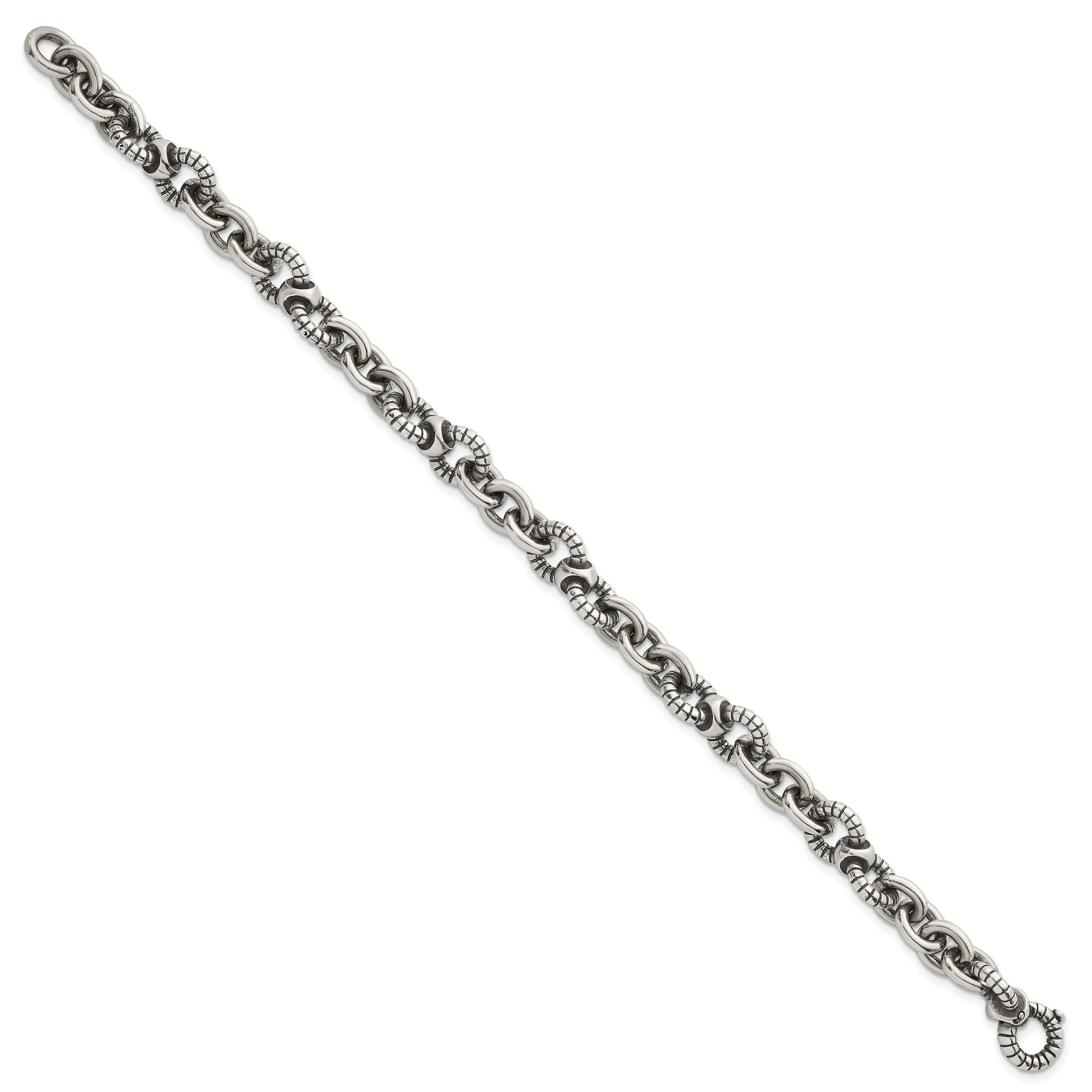 Sterling Silver Oxidized Polished and Textured Round Fancy Cable Link Mens 8.25 inch Bracelet
