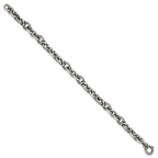 Sterling Silver Oxidized Polished and Textured Round Fancy Cable Link Mens 8.25 inch Bracelet
