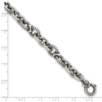 Sterling Silver Oxidized Polished and Textured Round Fancy Cable Link Mens 8.25 inch Bracelet
