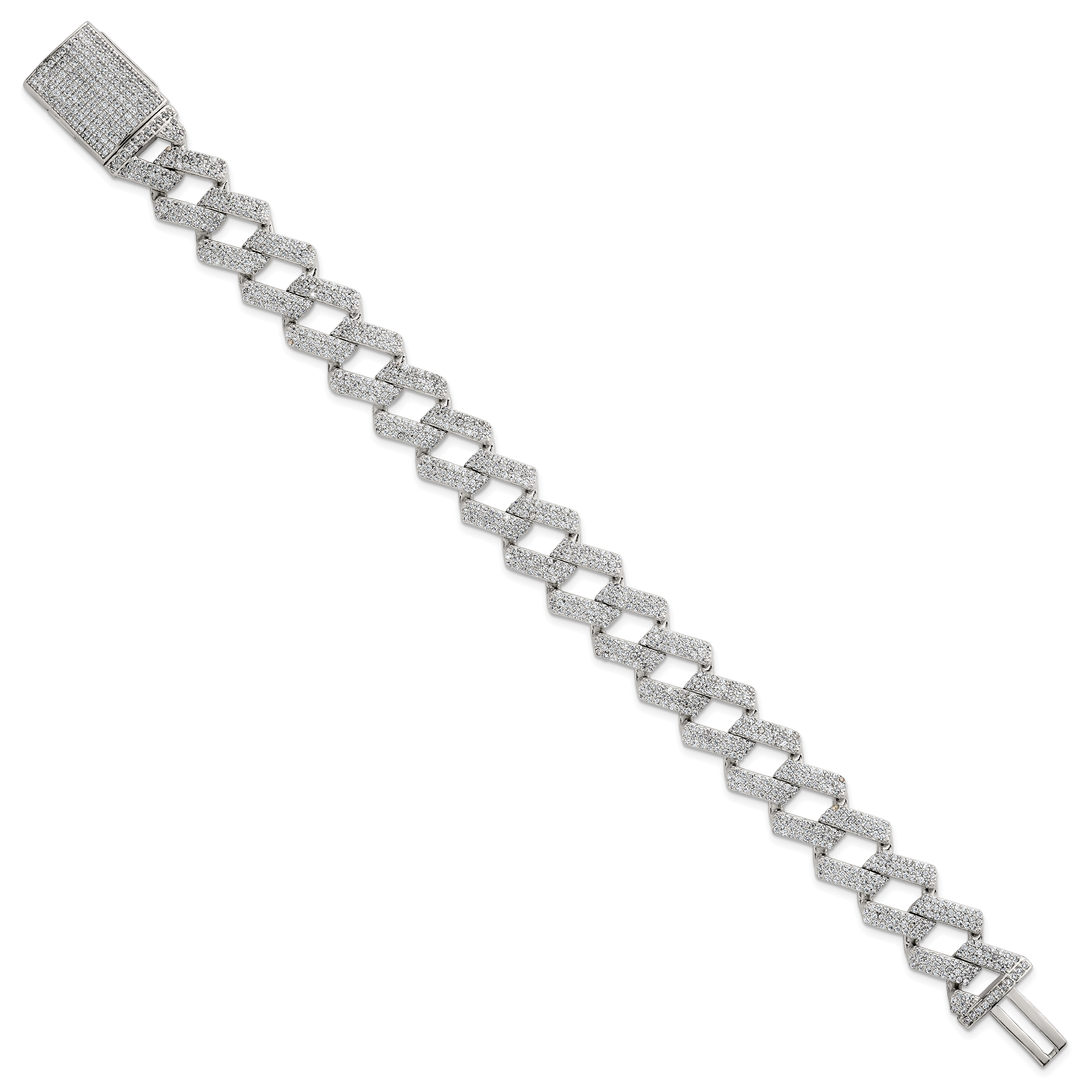 Sterling Silver Polished Fancy CZ Curb Link 8.5 Inch Mens Bracelet Secondary image