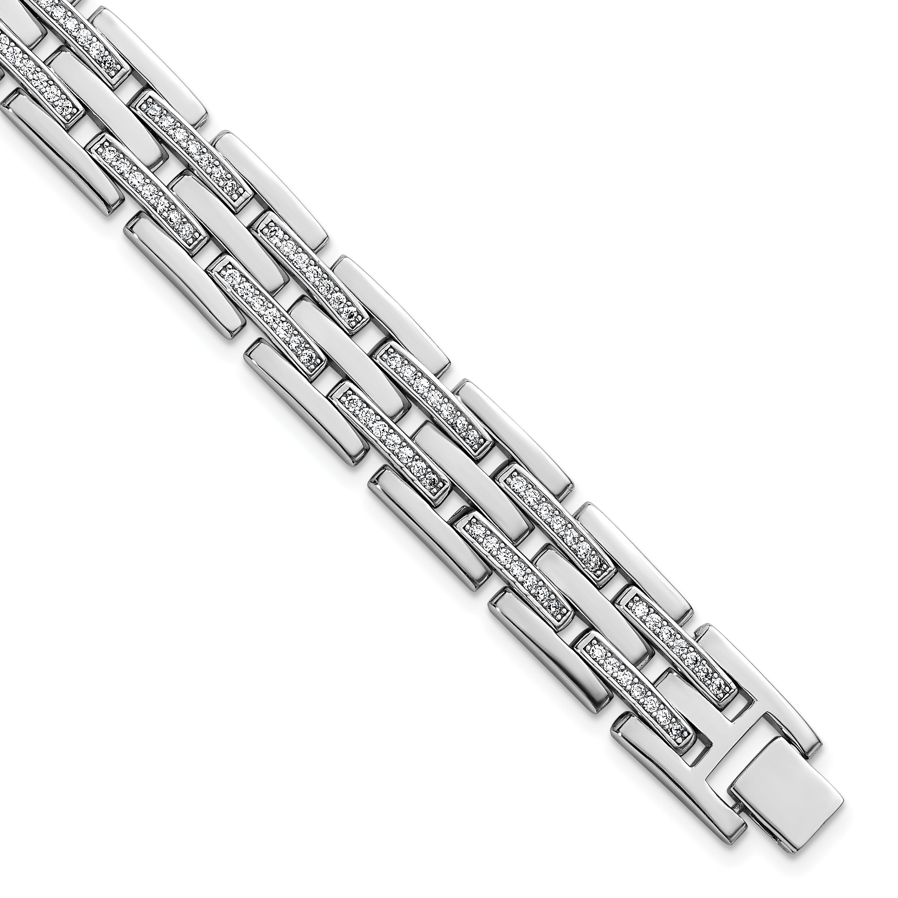 Sterling Silver Rhodium-plated Polished CZ Link 8.75 Inch Men's Bracelet Main image