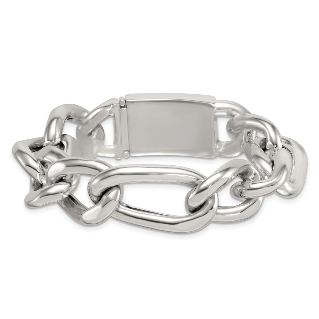Sterling Silver Polished 17.0mm Figaro Curb 8 Inch Mens Bracelet