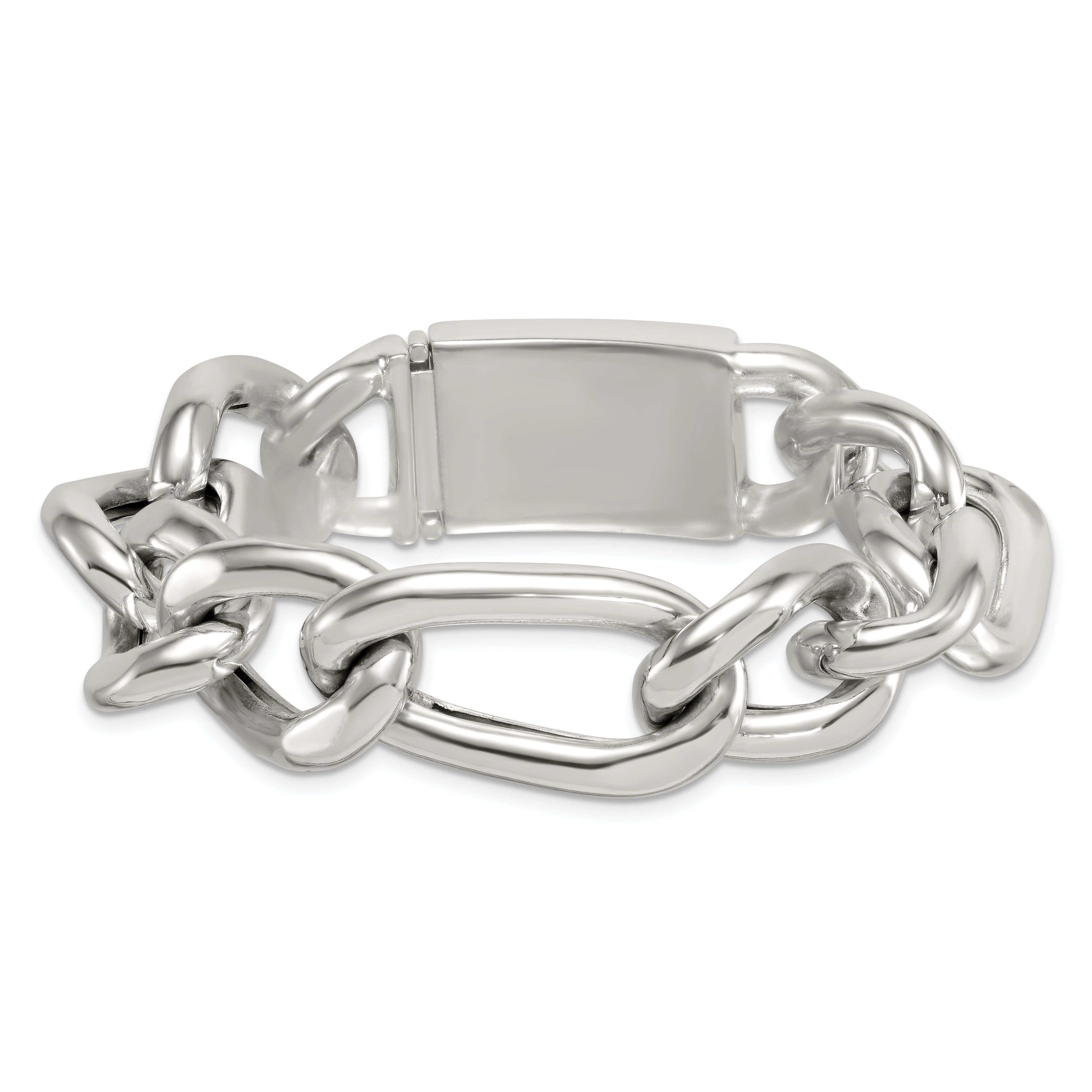 Sterling Silver Polished 17.0mm Figaro Curb 8 Inch Mens Bracelet