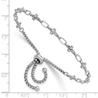 Sterling Silver Rhodium-plated Polished Cross and Rectangle Link Adjustable Bolo Bracelet
