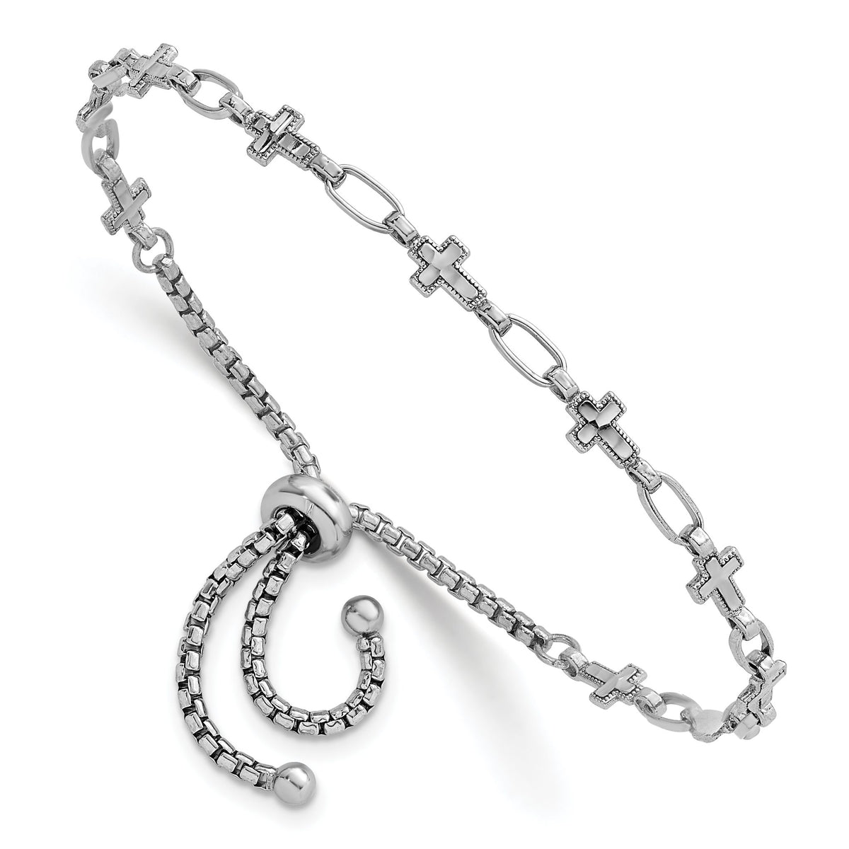 Cross and Rectangle Link Bolo Bracelet in Sterling Silver, 4.3mm - Sophia Jewelers Main image