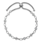 Sterling Silver Rhodium-plated Polished Round CZ and Cross Adjustable Bolo Bracelet