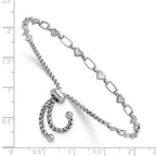 Sterling Silver Rhodium-plated Polished Heart and Rectangle Link Adjustable Bolo Bracelet