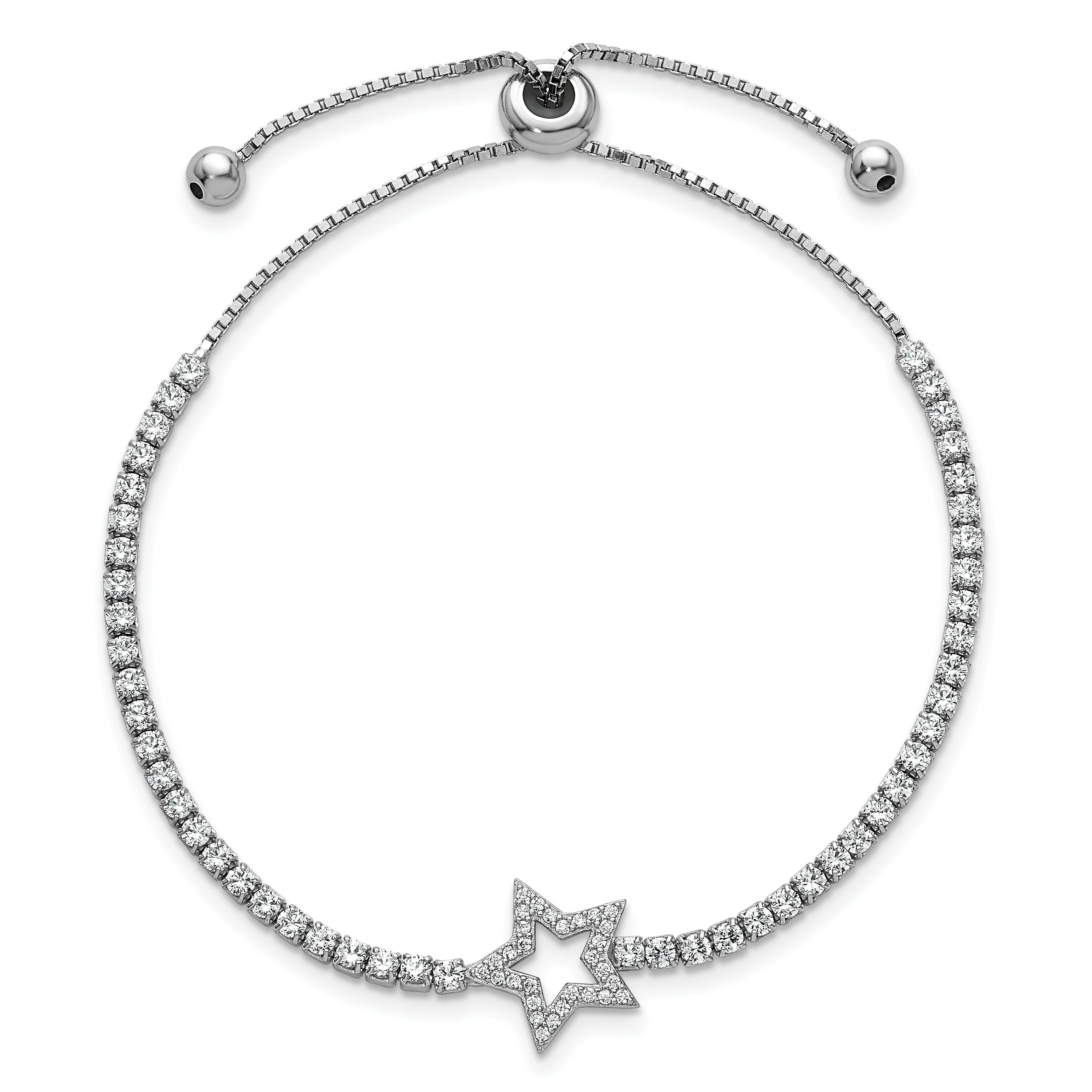 Sterling Silver Rhodium-plated Polished CZ Star Adjustable Bolo Bracelet Secondary image