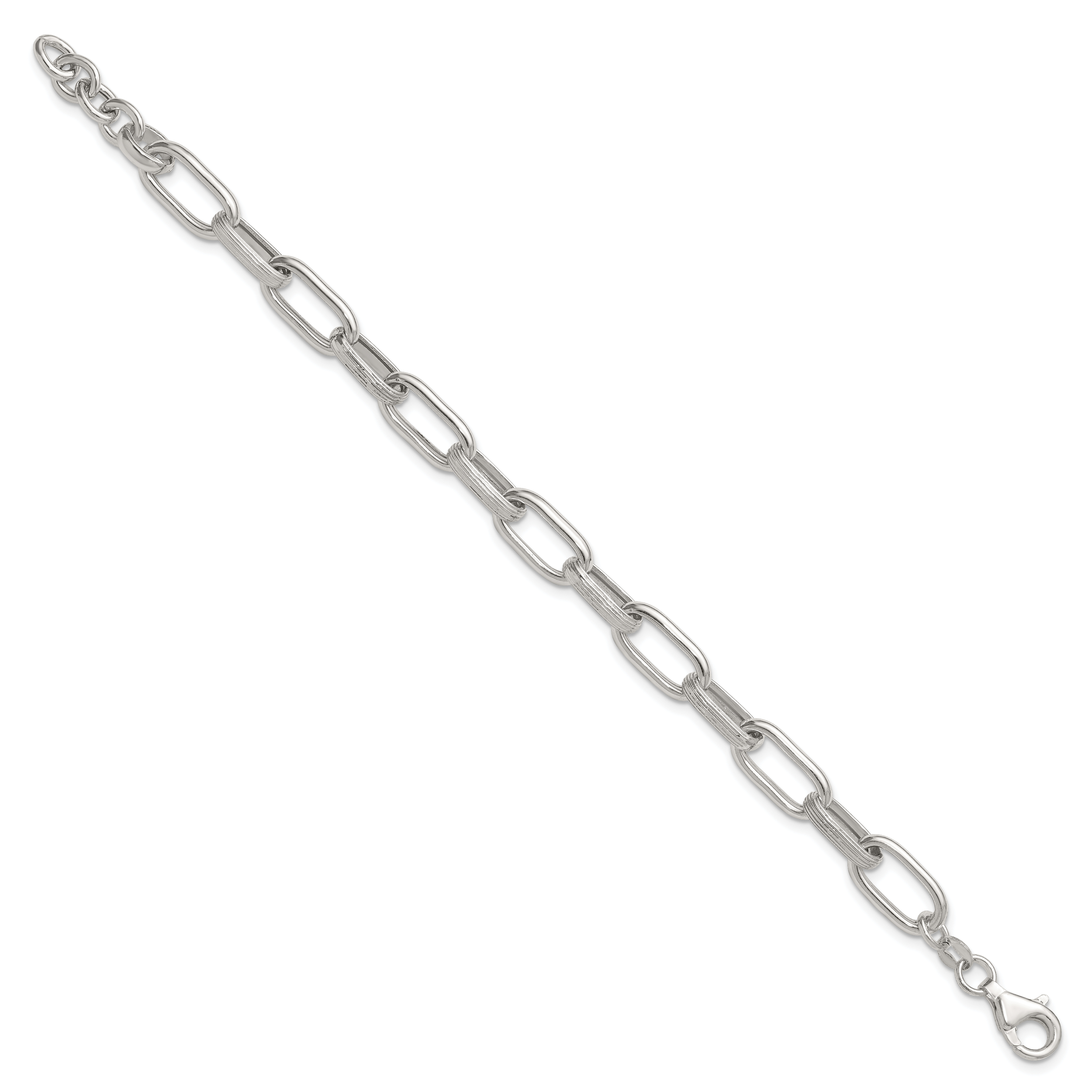 Sterling Silver Polished and Textured Oval Link 7 inch with 0.5 inch Extender Bracelet Secondary image