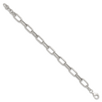Sterling Silver Polished and Textured Oval Link 7 inch with 0.5 inch Extender Bracelet