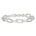 Sterling Silver Polished and Textured Oval Link 7 inch with 0.5 inch Extender Bracelet