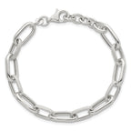 Sterling Silver Polished and Textured Oval Link 7 inch with 0.5 inch Extender Bracelet