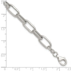 Sterling Silver Polished and Textured Oval Link 7 inch with 0.5 inch Extender Bracelet