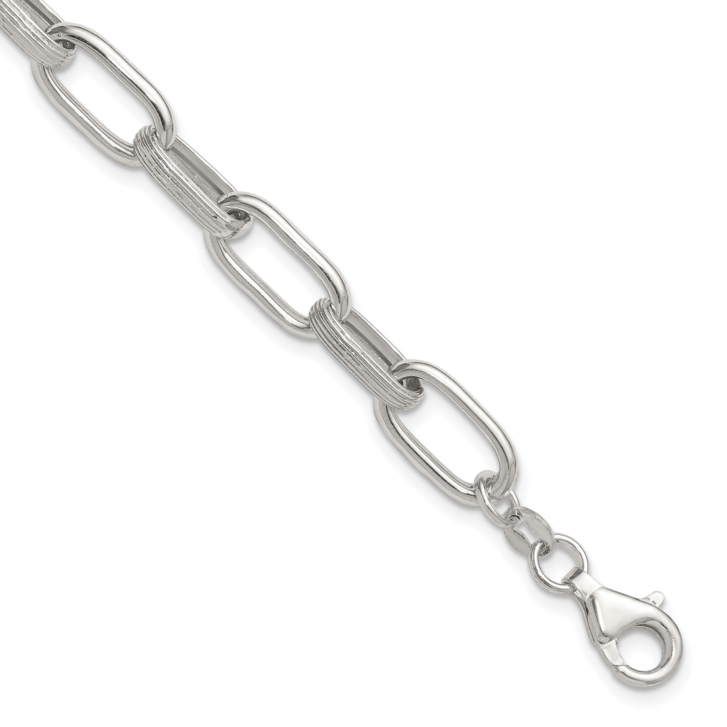 Sterling Silver Polished and Textured Oval Link 7 inch with 0.5 inch Extender Bracelet Main image