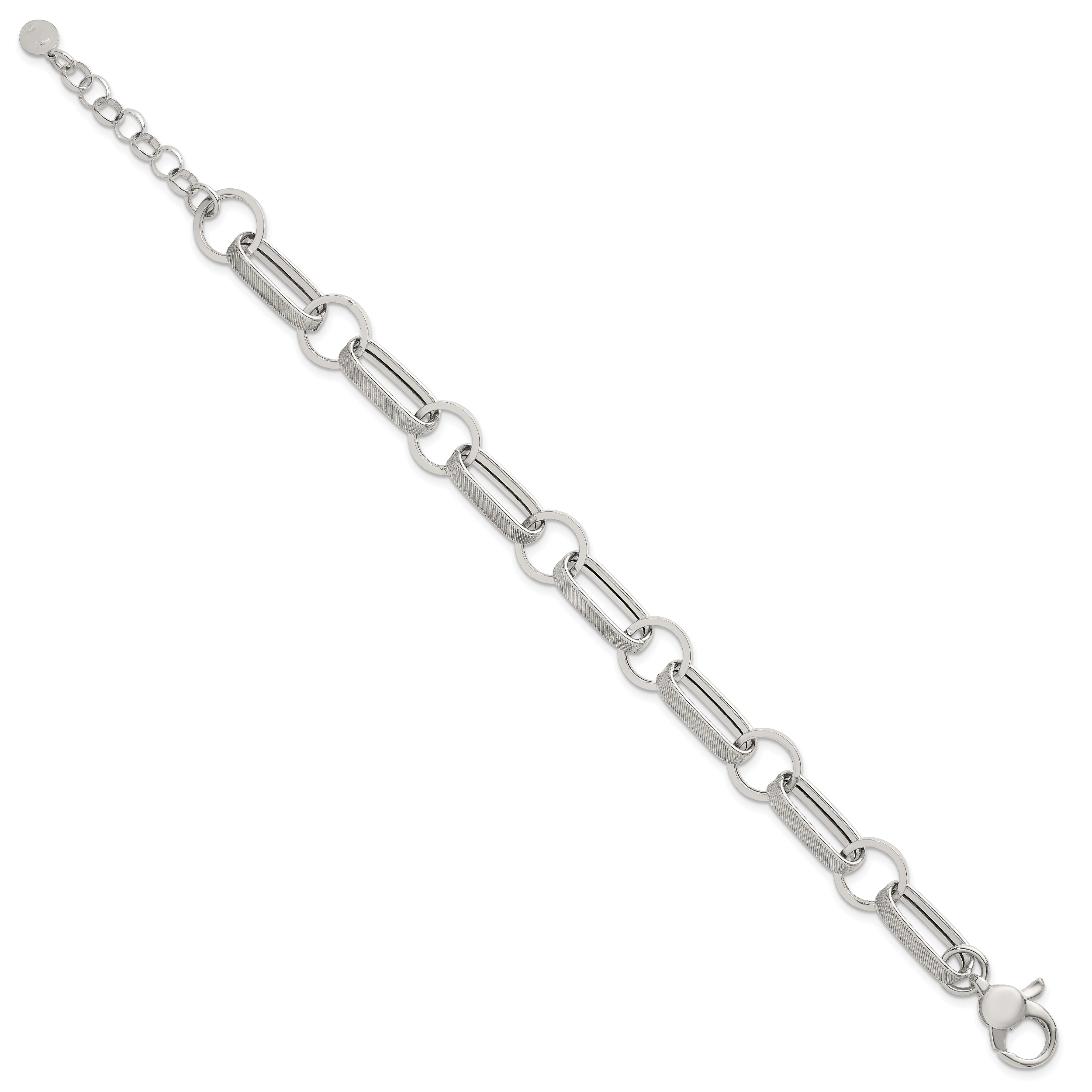 Sterling Silver Polished and Textured Oval and Round Link 7.5 inch with 1 inch Extender Bracelet Secondary image