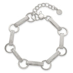 Sterling Silver Polished and Textured Oval and Round Link 7.5 inch with 1 inch Extender Bracelet