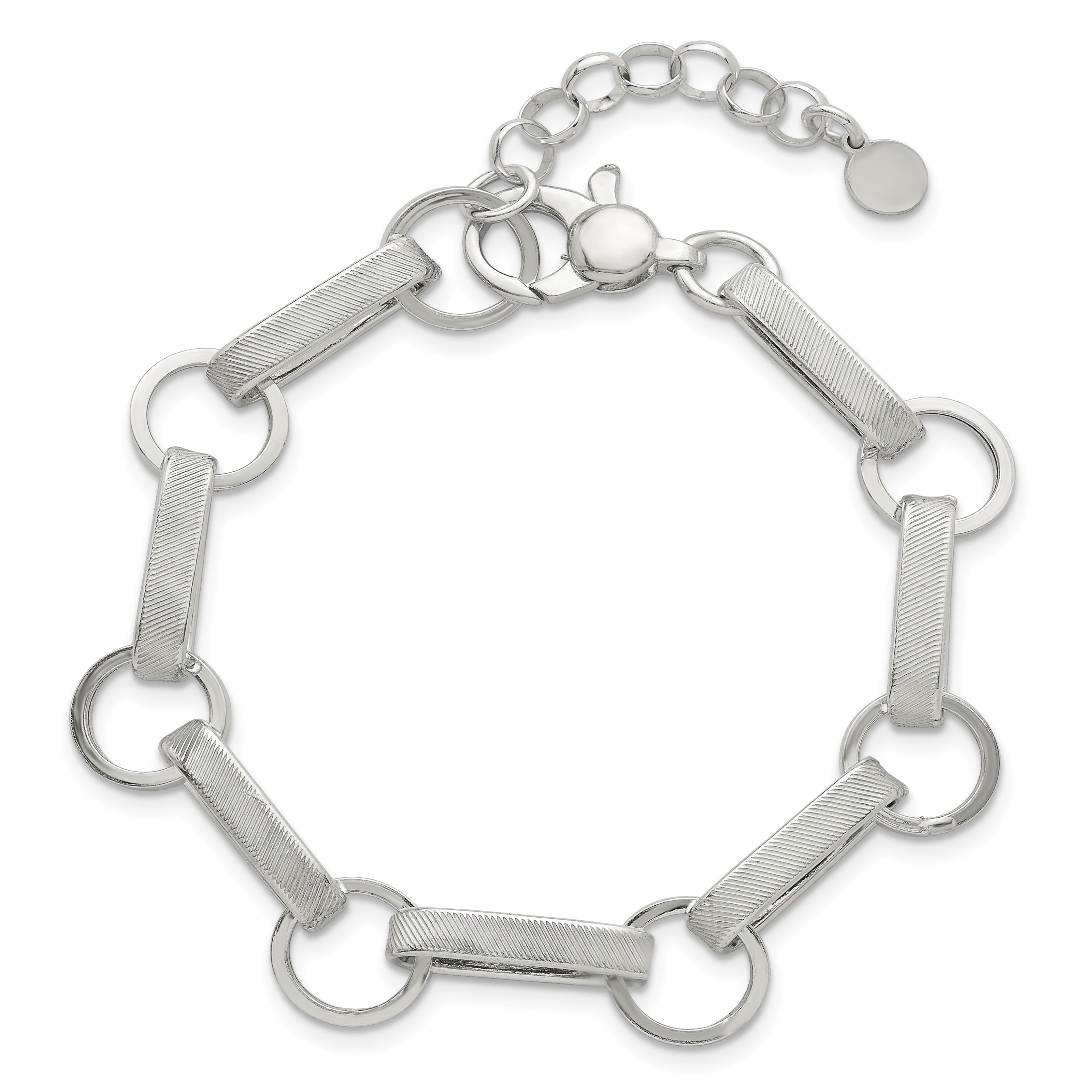 Sterling Silver Polished and Textured Oval and Round Link 7.5 inch with 1 inch Extender Bracelet