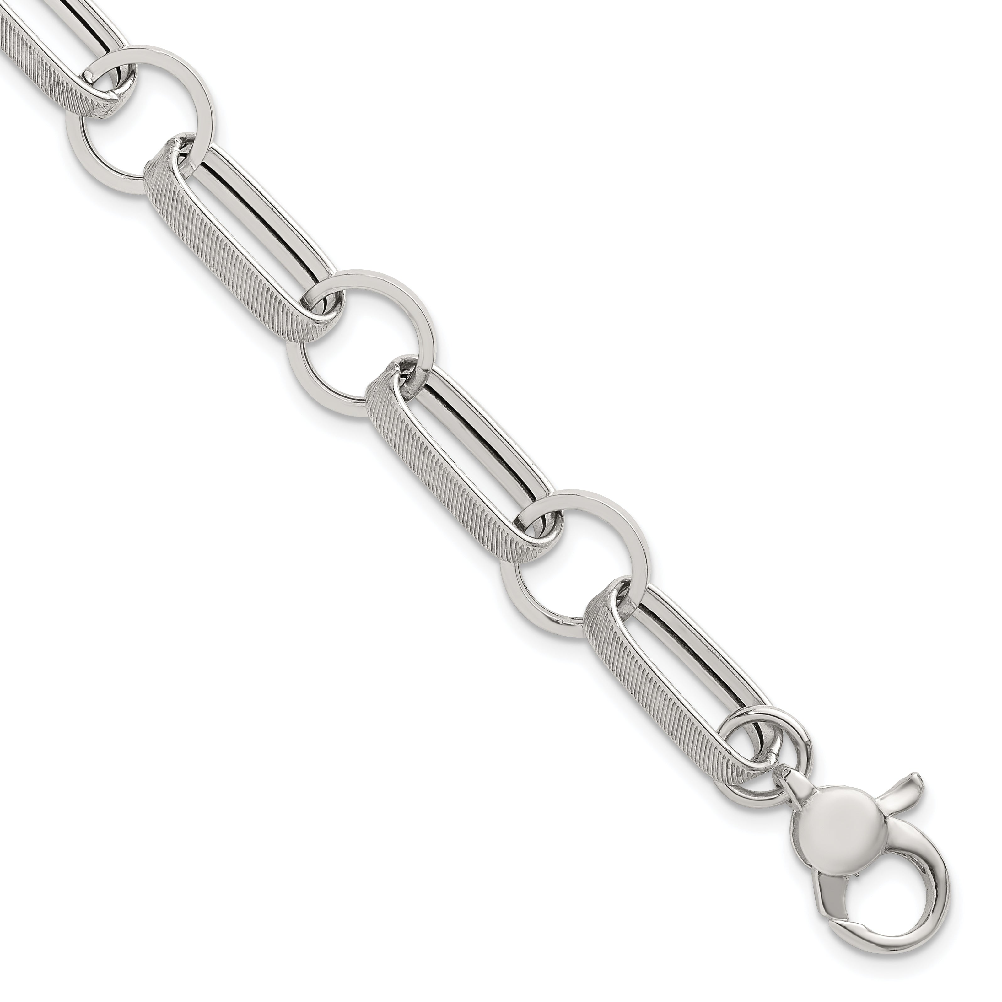 Sterling Silver Polished and Textured Oval and Round Link 7.5 inch with 1 inch Extender Bracelet Main image
