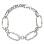 Sterling Silver Polished and Twisted Fancy Oval Link 7.5 inch Bracelet