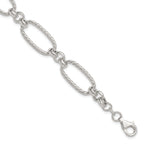 Sterling Silver Polished and Twisted Fancy Oval Link 7.5 inch Bracelet