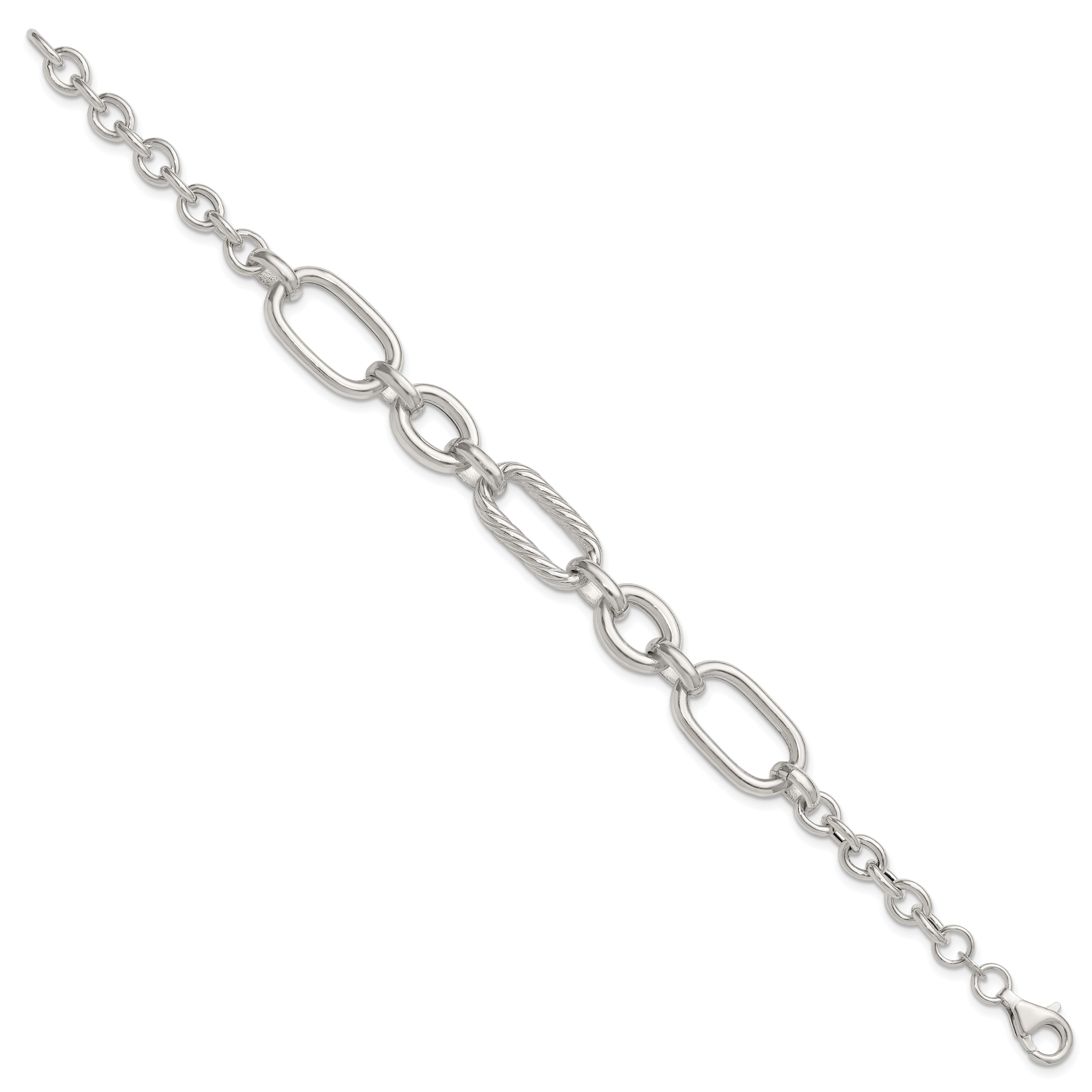 Sterling Silver Polished and Twisted Oval and Round Link 7.75 inch Bracelet Secondary image