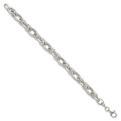 Sterling Silver Polished and Greek Key Links 7.5 inch Bracelet