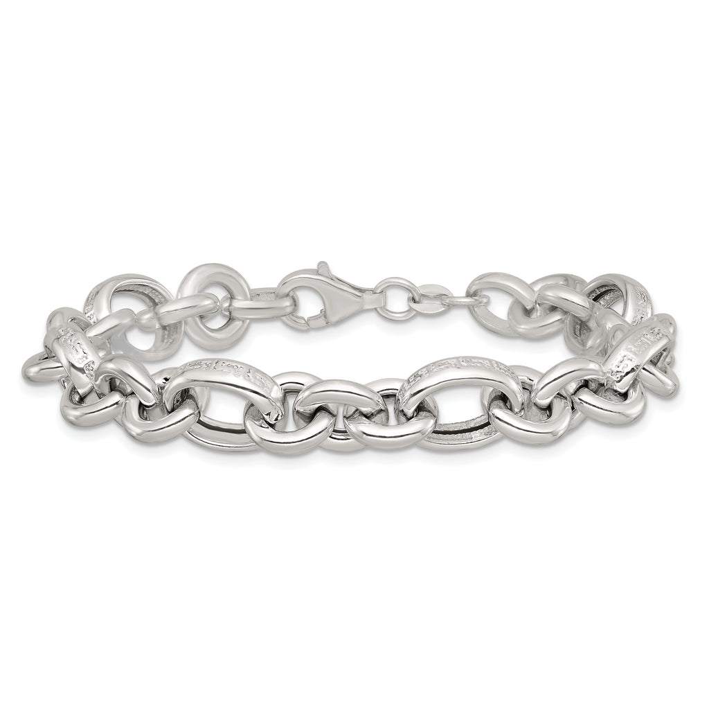 Sterling Silver Polished and Greek Key Links 7.5 inch Bracelet