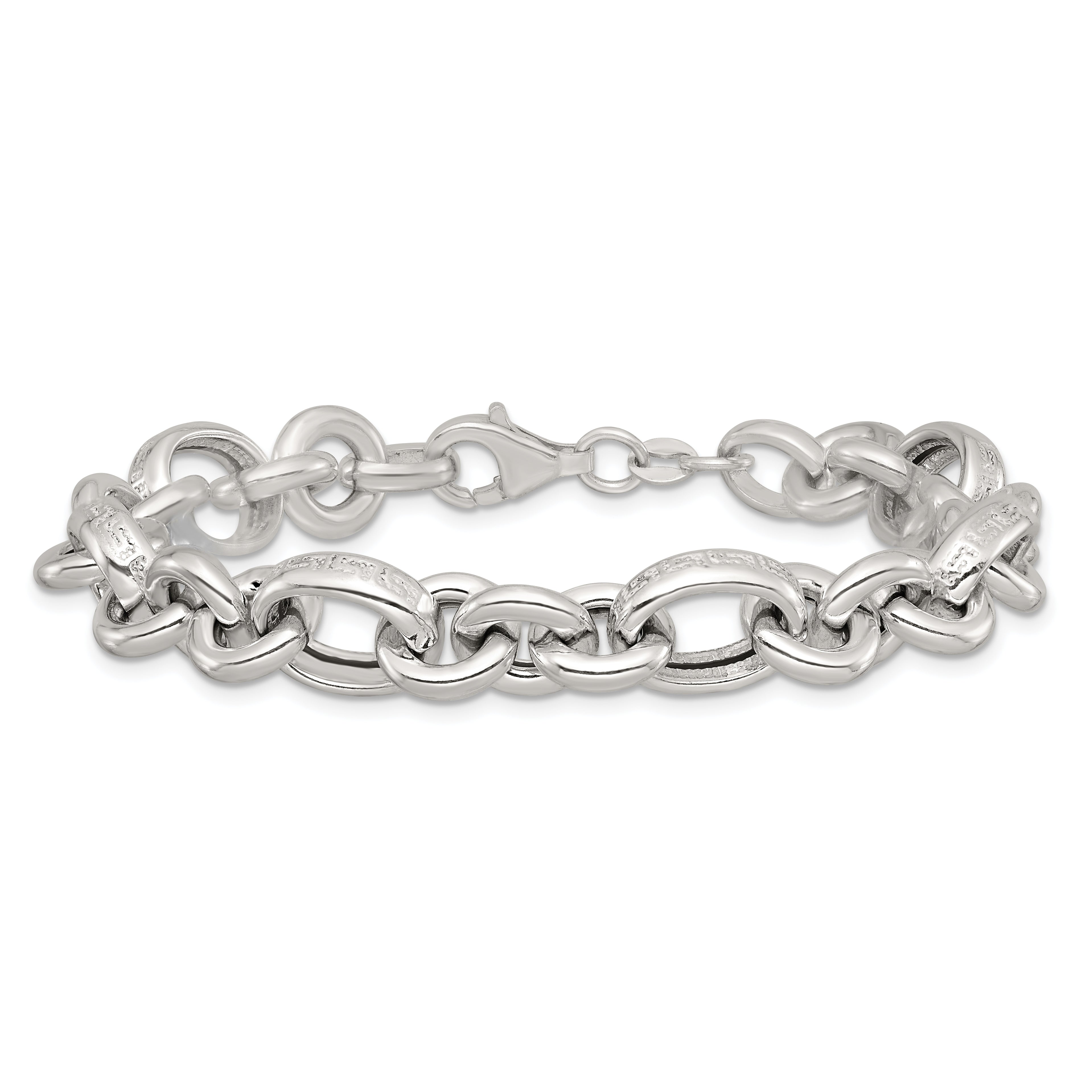 Sterling Silver Polished and Greek Key Links 7.5 inch Bracelet