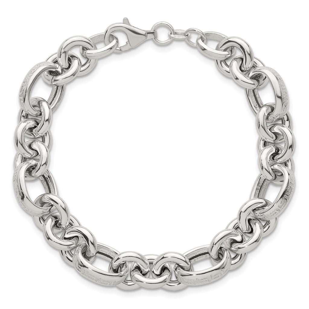 Sterling Silver Polished and Greek Key Links 7.5 inch Bracelet